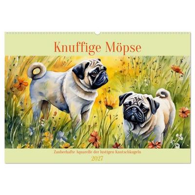 Knuffige Möpse (Wandkalender 2027 DIN A2 quer), CALVENDO Monatskalender