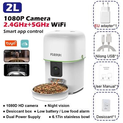 Inspire Essentials SmartServe HD Automatic Cat Feeder With Camera white Eu Plug 1080p Hd 5gwifi 4l 1.06gal
