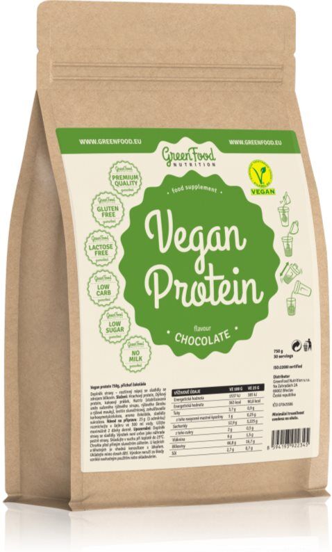 GreenFood Nutrition Vegan Protein protéines véganes saveur Chocolate 750 g