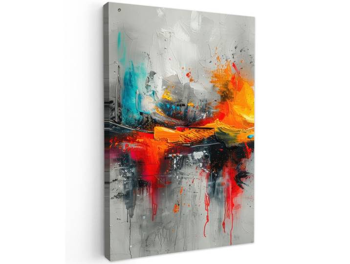 LEINWANDBILD Moderne Kunst - Orange - Grau - Abstrakt Wanddeko 40x60 cm