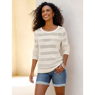 Ajourpullover HEINE "Pullover", Damen, Gr. 46, beige (champagner), 100% Baumwolle, unifarben, Pullover