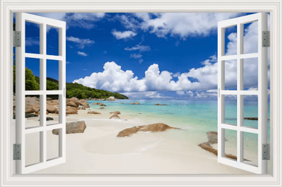 Inspire Picks 3D Beach Window Wall Sticker Ocean View Self Adhesive Wall Mural Decor 11 60x90cm 24x36inch