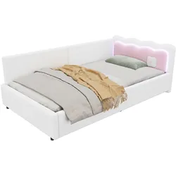 MODFU Tagesbett 90x200 Schlafsofa in Weiß mit LED-Umgebungslicht und Fernbedienung – Modernes Design & Stilvolles LED-Ambiente