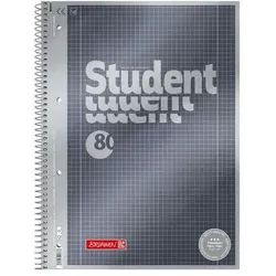 5x Brunnen, Heft + Block, Collegeblock Premium Student A4, Lineatur 28, 80 Blatt, anthrazit (A4, Liniert)