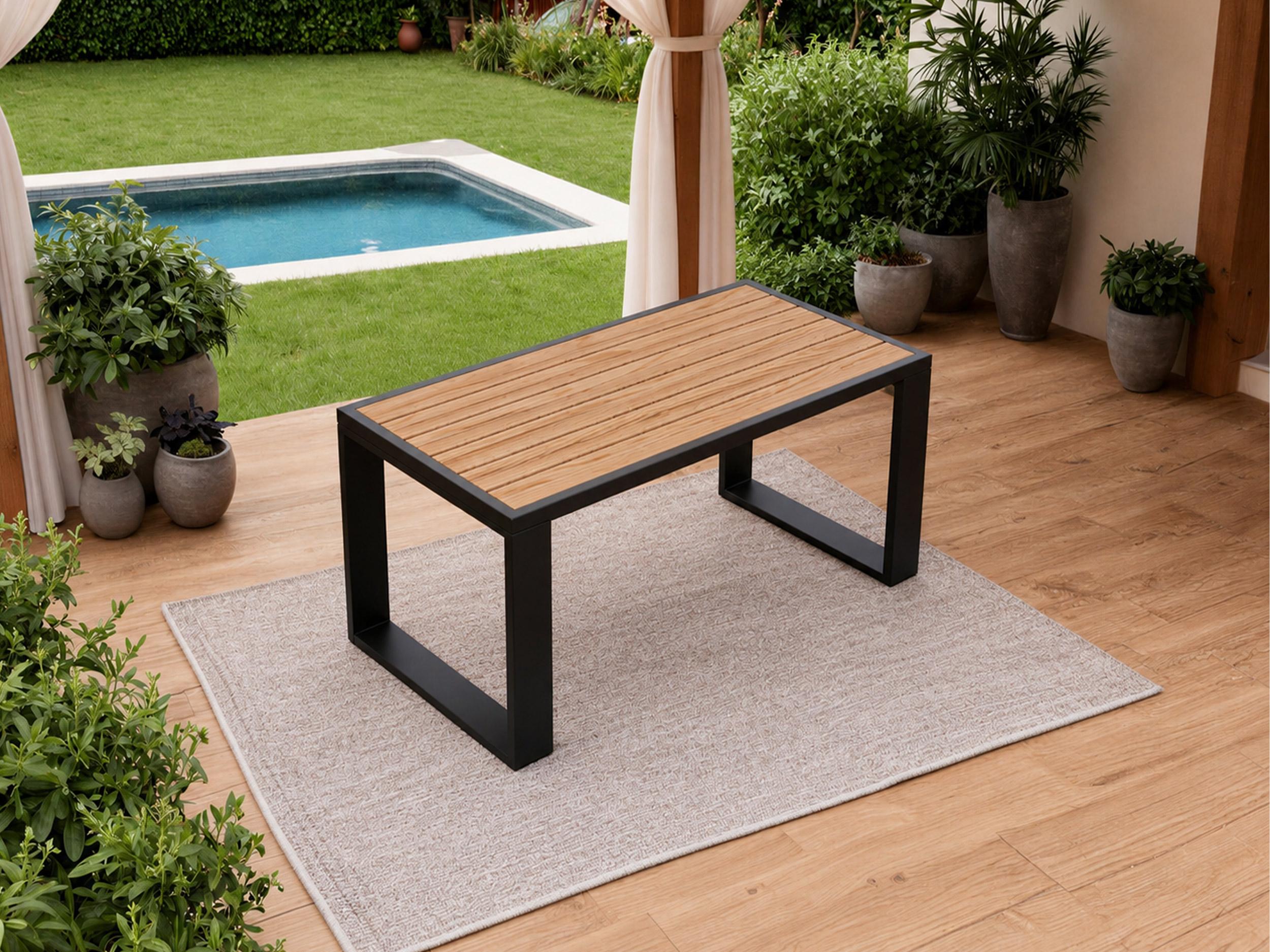 MKS MEBLE Gartentisch, mit Schwarz Beine, Industrial, Wetterfest, Outdoor Gartentisch - ELBA - schwarz