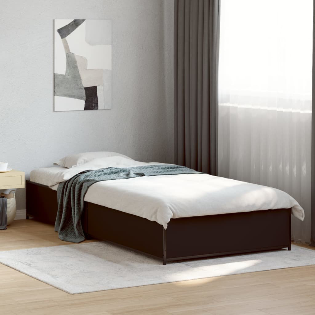 17 Stories Vidaxl Bed Frame Engineered Wood And Metal Black Small Single (2'6)