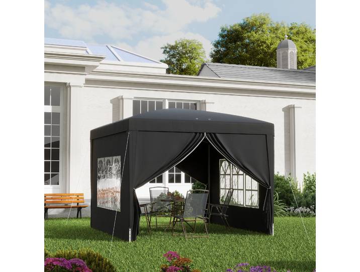 Outsunny Tente Barnum Pliant 3x3m avec Parois et Sac Noir