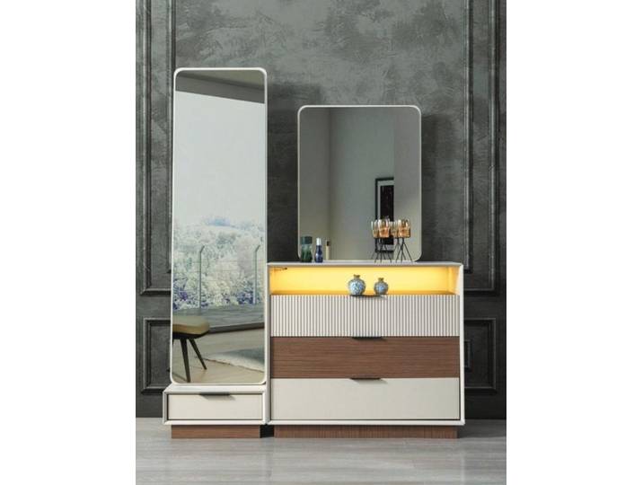 Xlmoebel Kombikommode Designer Kommode mit Spiegel und LED Beleuchtung aus Holz (Kommode, Spiegel, LED-Beleuchtung, 3 St., Kommode, Spiegel, LED-Beleuchtung), Made in Europa