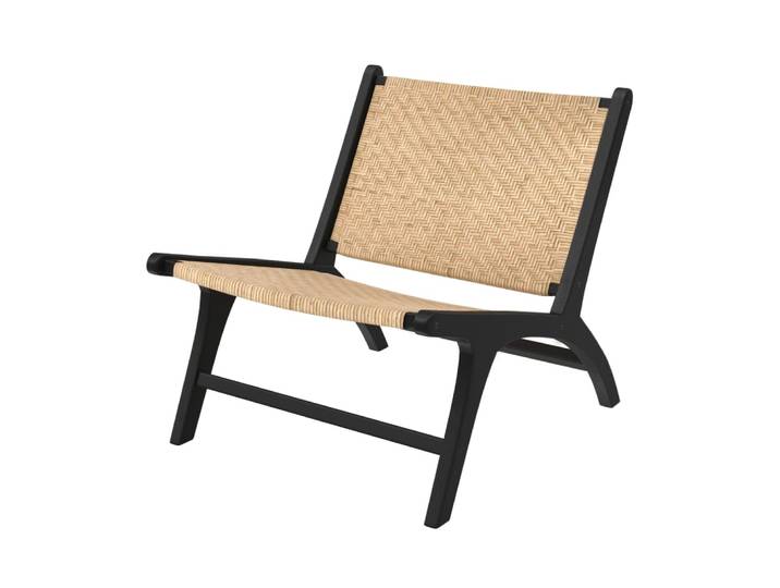 Fauteuil en bois de teck noir et tressage chevron en rotin
