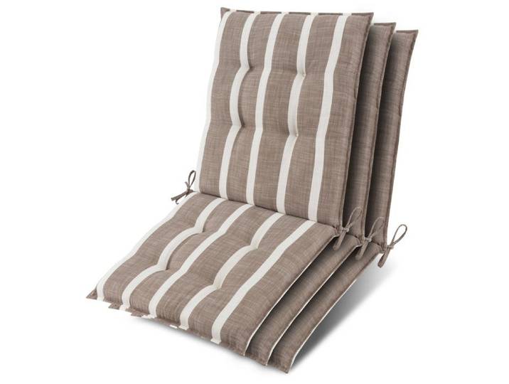 3x chaise à dossier bas Sun-NL Housse 100x50x8cm Beige-Blanc-Rayé