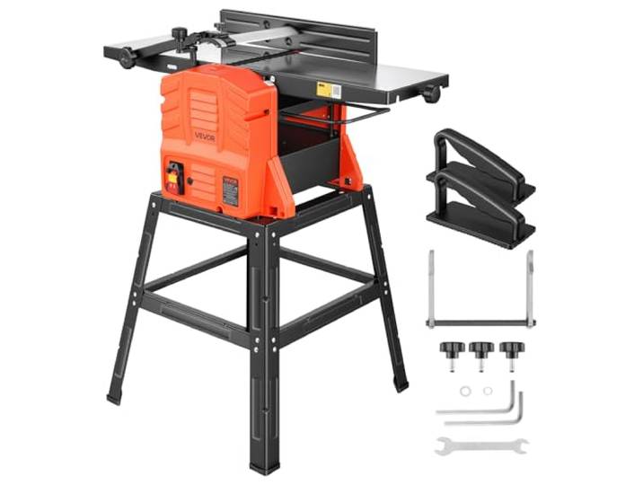 VEVOR Abricht- & Dickenhobelmaschine 254 mm Hobelbreite, 2,4 PS, 8000 U/min, mit Ständer, 2-Messer-Hobelmesserwelle, Aluminiumgusstisch, 0–3 mm Einstellbare Schnitttiefe, für Holzbearbeitung