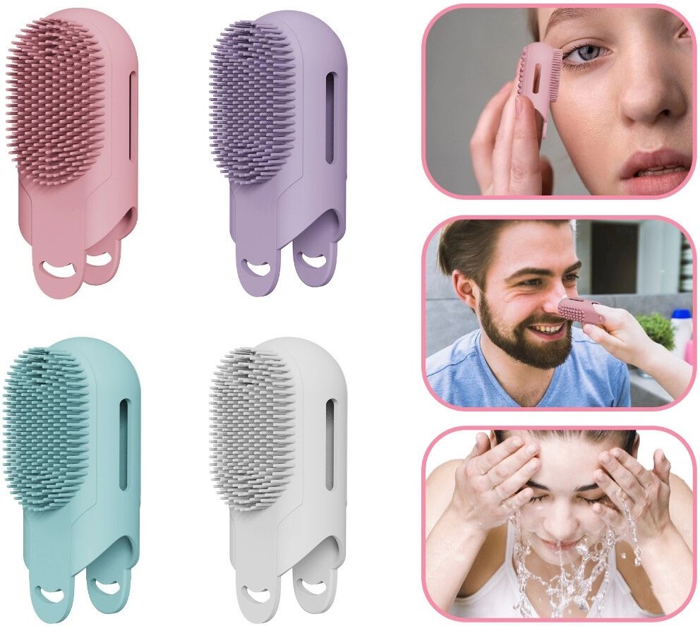 INF Silikon-Doppelstruktur Augenlid-Reinigungsbürste – Finger-Sleeve mit Ablaufloch, tragbar Blau