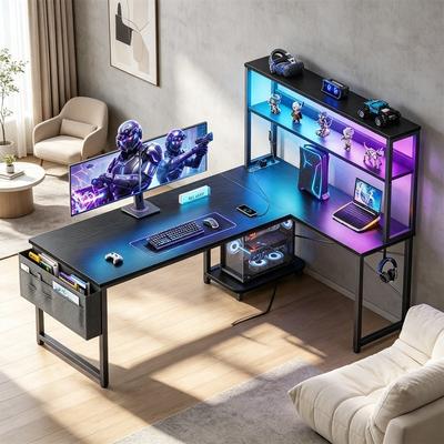 No L Shaped Gaming Desk with Shelves