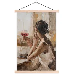 POSTER MIT MAGNETLEISTEN Ölgemälde - Frau - Wein Deko Wohnzimmer 40x60 cm