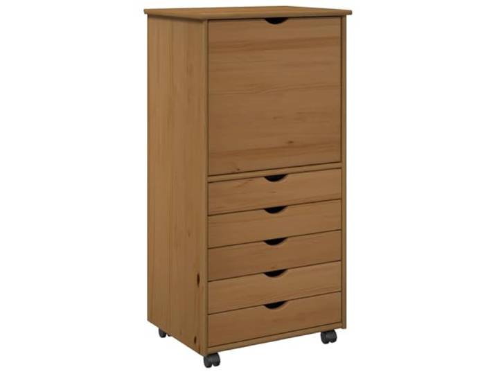 Schrank mit Rollen, 53 x 39 x 103 cm, massives Kiefernholz, mit Regalen und Struktur aus massivem Kiefernholz, bewegliche Rollen, Scharniertüren, Schiebeschubladen, Nassreinigung, Gebrauch: