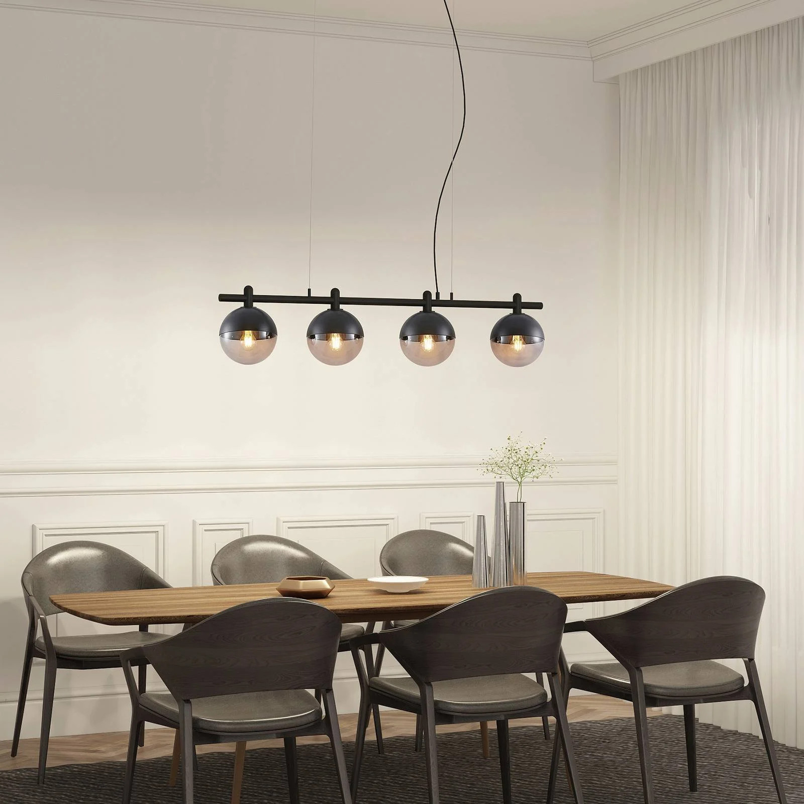 Lucande Dustian Design Hanglamp - Zwart - Transparant Glas - Bolvormig