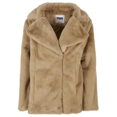 Winterjacke URBAN CLASSICS "Urban Classics Damen Ladies Lapel Teddy Jacket", Damen, Gr. S, beige (unionbeige), 100% Polyester, unifarben, oversize, amerikanischer Ausschnitt, Jacken Winterjacke