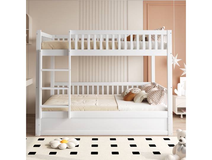 Lit pour enfants en bois massif KOMHTOM 90x200 cm avec système de rangement hydraulique, lit robuste et durable pour enfants