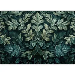 Artgeist, Tapete, Fototapete - Dark Green Victorian Leaves: Botanical Carved Composition (200 x 140 cm)