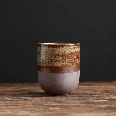 Uplift Essentials Vintage Japanese Stoneware Cup Handcrafted Porcelain Kung Fu Tea & Sake Mug brown