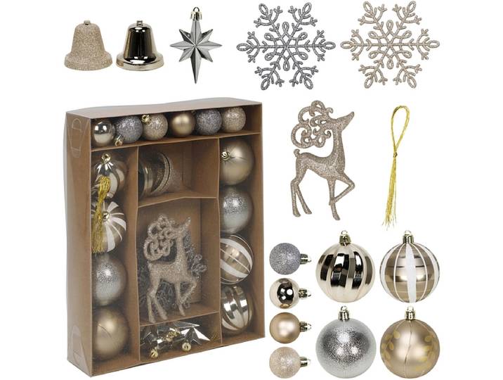 Set 38 Weihnachtskugeln MERRY goldfarben