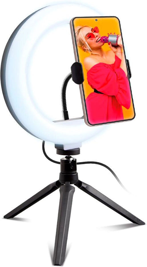 LED Selfie Ring Light m. Tripod & Mobilholder SBS - Sort