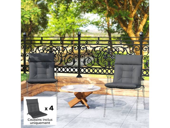 Outsunny Lot 4 Coussins Déperlants Extérieur 111,5x53x8cm Gris Foncé