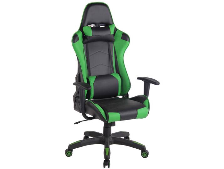 CLP Chefsessel Lederlook schwarz/grün, Grün, Schwarz, Kunststoff, 65x128x50 cm, Büromöbel, Bürostühle, Gaming-Sessel