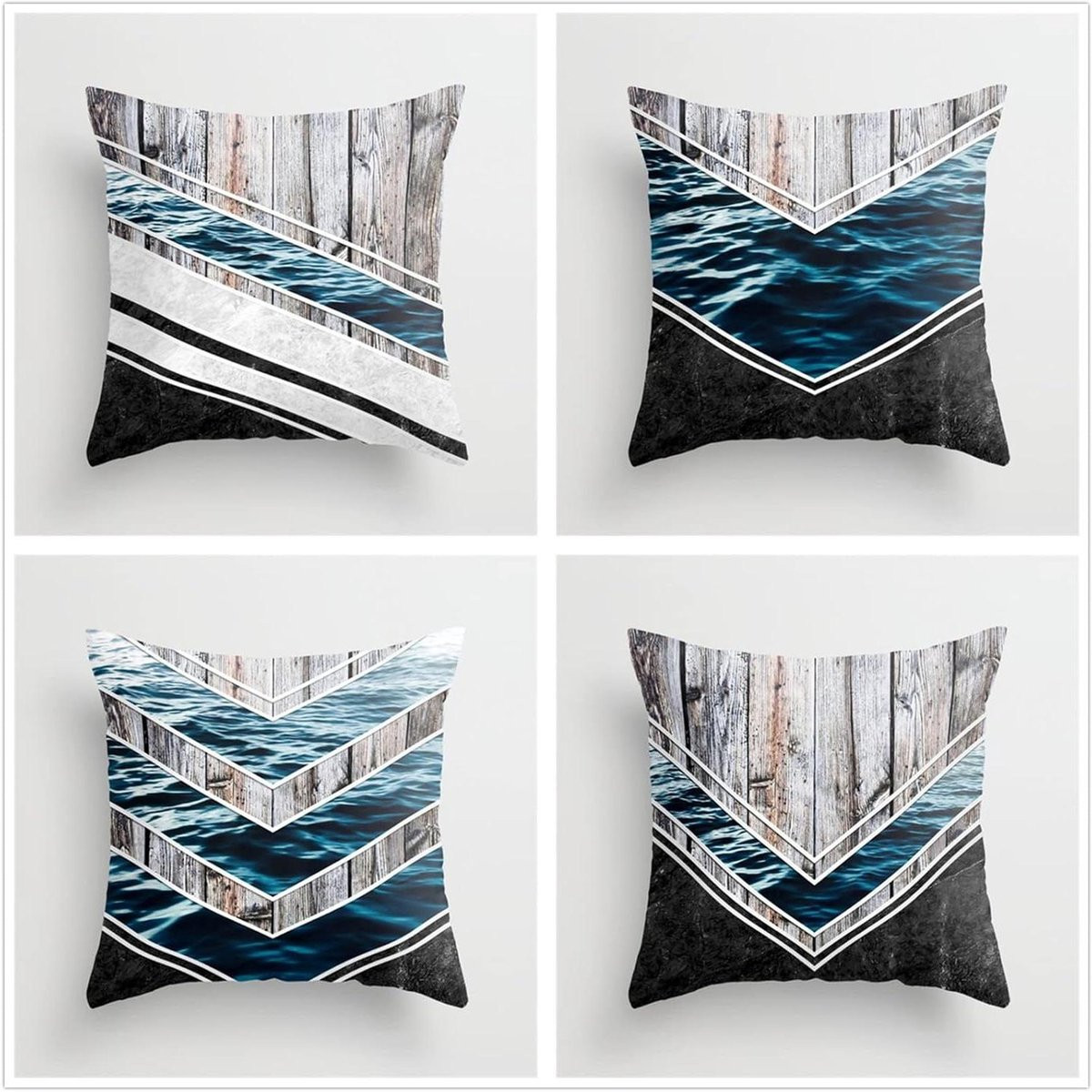 Waterdichte kussenhoes set met blauwe houtnerf decoratie, 45 x 45 cm