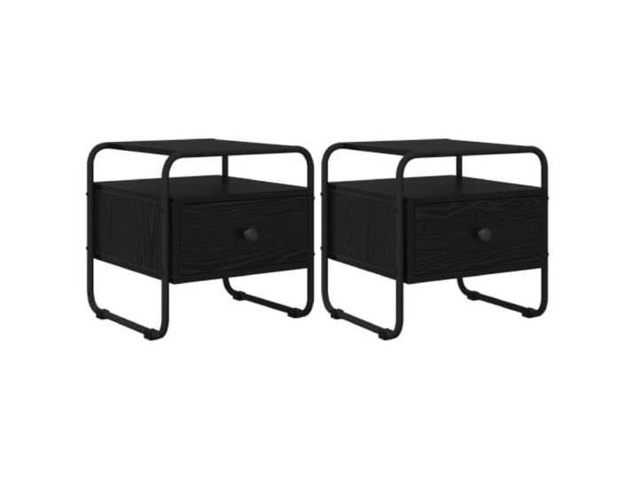 PUGYNBK Nachttisch, 2 Stück, Eiche, Schwarz, technisches Holz Geräumige Aufbewahrung, Bodenschutz, einfache Pflege, modernes Design