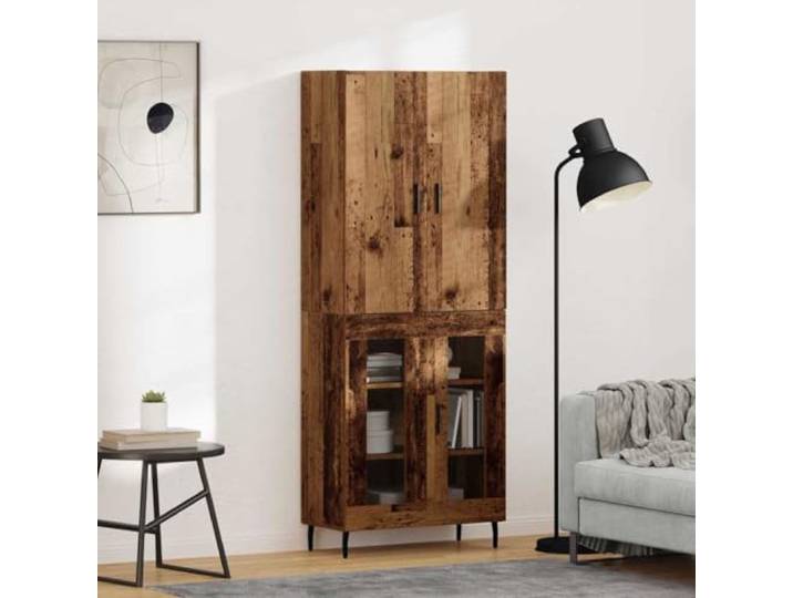 Weißes Highboard für Wohnzimmer aus Holzwerkstoff mit Metallfüßen, stabiles Highboard mit Wandhalterung, Elegantes mit Stauraum