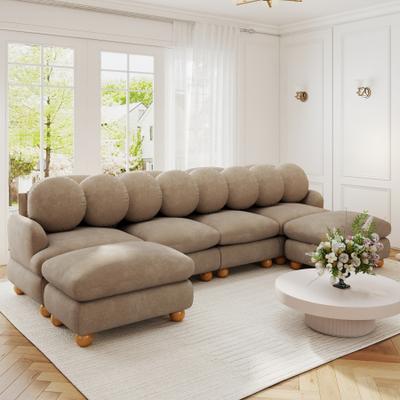 Loedds 123-Inch 6-Seat Chenille Modular Sectional Sofa with Ottoman & Lumbar Pillows & Deep Seats