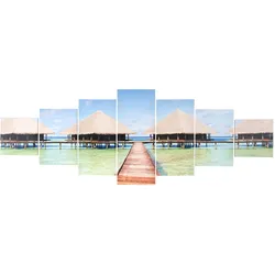 Leinwandbild H375, Wandbild Keilrahmenbild Kunstdruck, 7-teilig 140x50cm ~ Beach