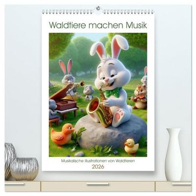 Waldtiere machen Musik (hochwertiger Premium Wandkalender 2026 DIN A2 hoch), Kunstdruck in Hochglanz