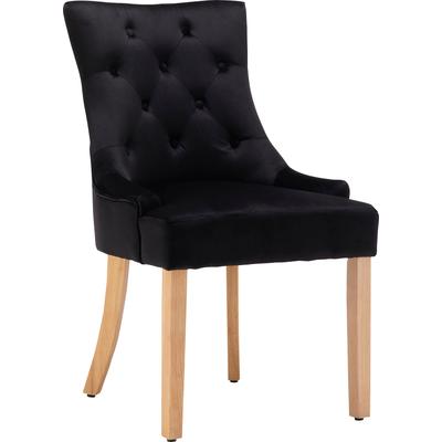 4-Fußstuhl MÖBILIA "Doncaster", schwarz (schwarz, natur, natur), B:56cm H:91cm T:63cm, Samt (100% Polyester), Heveaholz, Stühle, mit Knopfheftung im Rücken