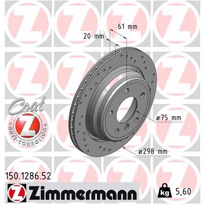 ZIMMERMANN Bremsscheibe SPORT COAT Z 150.1286.52 Hinterachse Gelocht 298mm 20mm für BMW