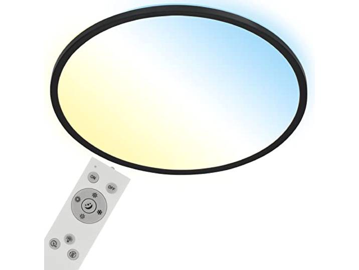 BRILONER - Plafonnier LED CCT\, Plafonnier LED rétroéclairé\, Ultra plat\, Variable\, Télécommande\, Blanc chaud\, Blanc neutre\, Blanc froid\, 480x30mm