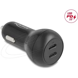 Delock Kfz Ladeadapter 2 x USB Type-C PD 3.0 mit 40 W, Auto Adapter, Schwarz