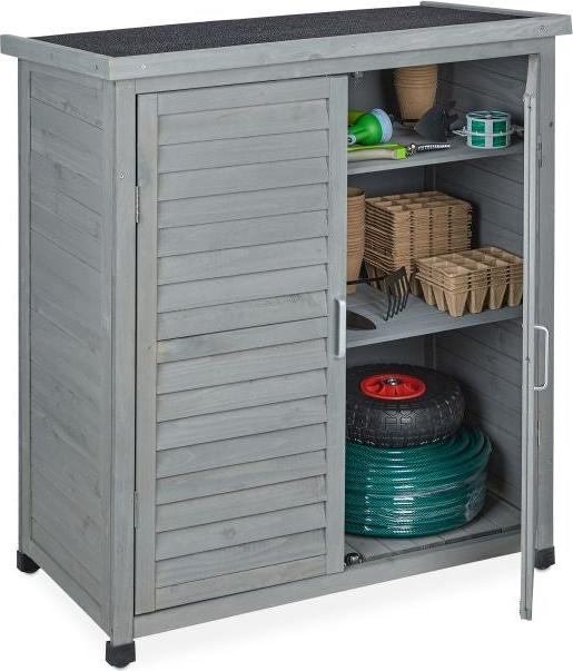 Grauer Gartenschrank mit 3 Fächern