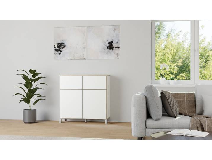 Modernes Highboard mit Türen Premium Dekore Weiß Multiplex Kante
