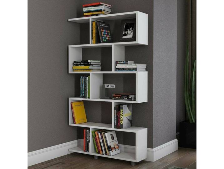 Dmora - Bibliothèque Severa 90x20xh156 cm blanche Panneau effet bois