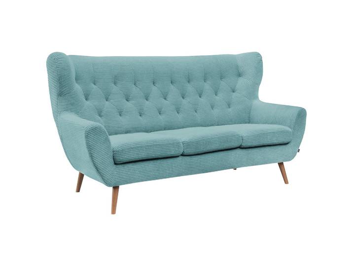 Stylife 3-Sitzer-Sofa Skagen, Türkis, Holz, Eiche, massiv, 187x101x95 cm, Typenauswahl, Fußauswahl, Stoffauswahl, Hocker erhältlich, Rücken echt, Wohnzimmer, Sofas & Couches, Sofas, 3-Sitzer Sofas