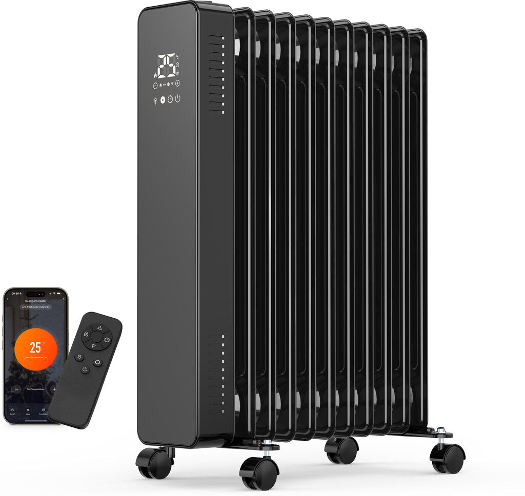 VonHaus 2500W 8500 BTU Electric Radiator Space Heater with Adjustable Thermostat and with Digital Display Black 59.5cm H X 23.5cm W X 45.5cm D