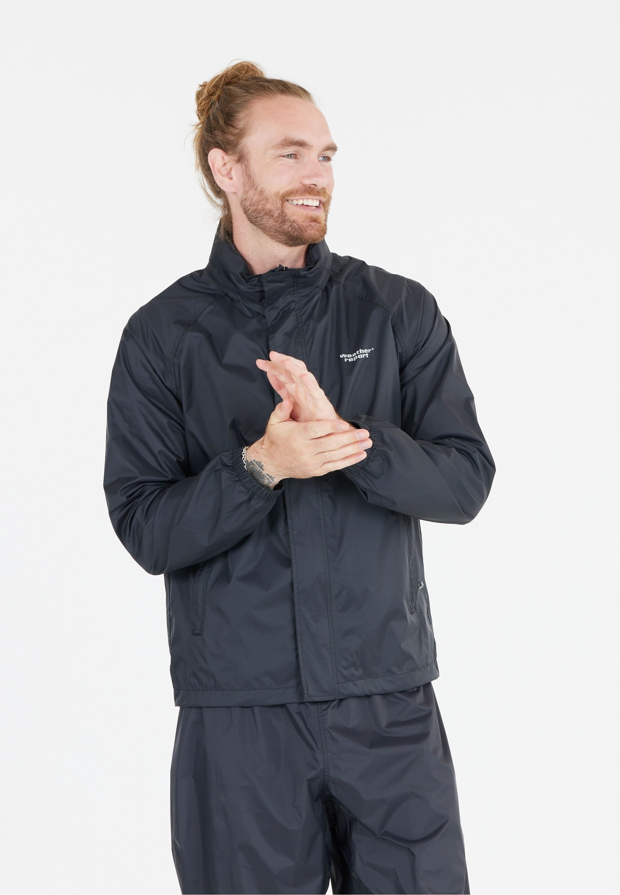 Regenanzug WEATHER REPORT "Packo", Gr. S, schwarz, Polyester, unifarben, Sportanzüge Regenanzug, im packbaren und wasserfesten Design