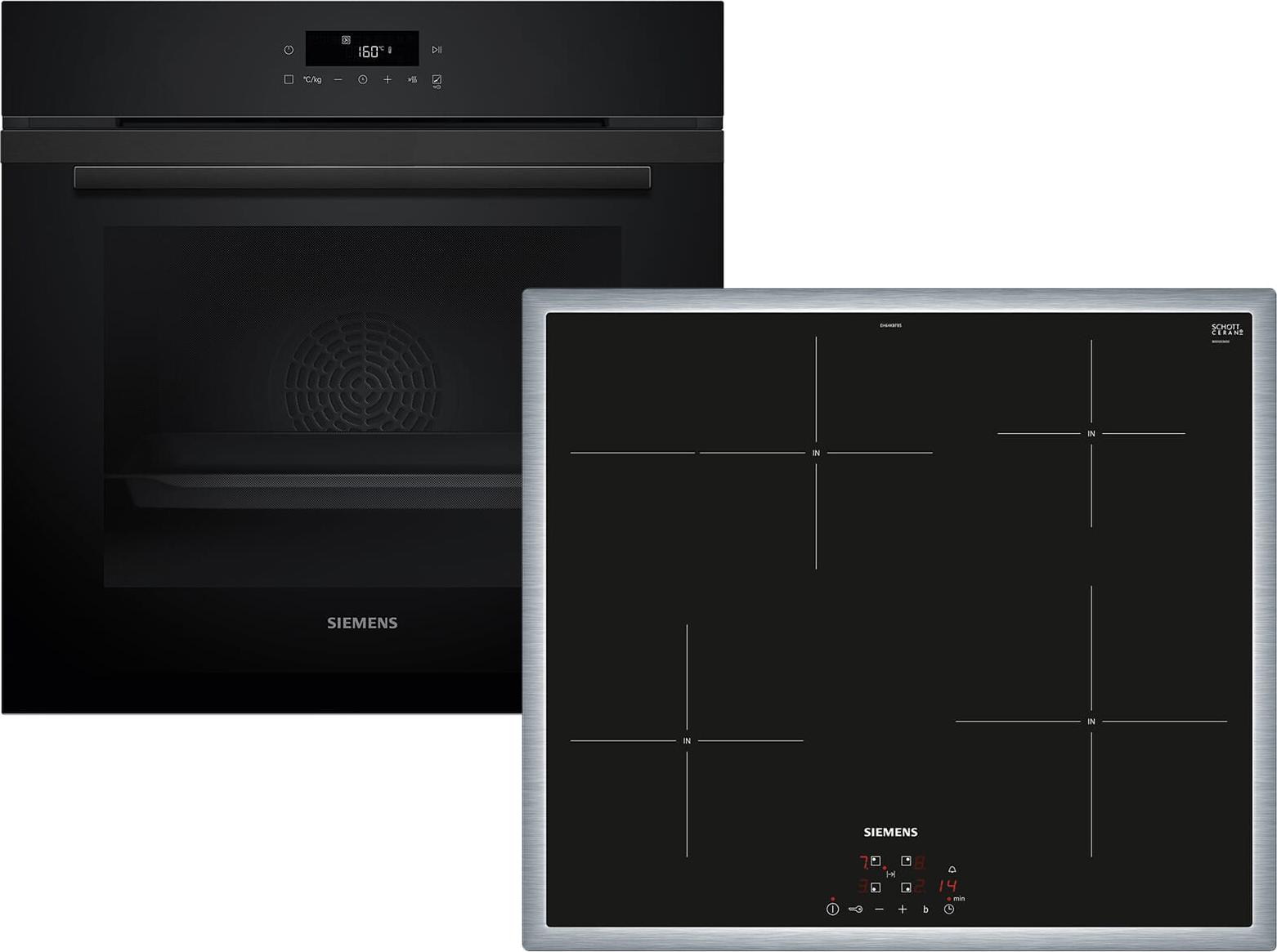 Siemens PQ223IA00Z (HB271ABB3+EH64KBFB5E), Zonen-Induktionskochfeld, 4 Zone(n), Glaskeramik, Schwarz, Touchsteuerung, 59,4 cm