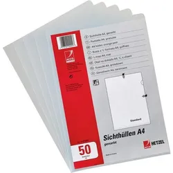 Hetzel Klarsichthülle DIN A4 Transparent PP (Polypropylen)  140 Mikron 50 Stück