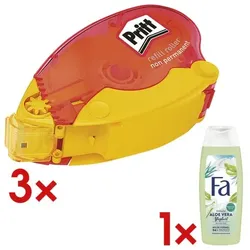 Pritt 3x Kleberoller »Refill non-permanent« inkl. Duschgel »Joghurt & Aloe Vera«