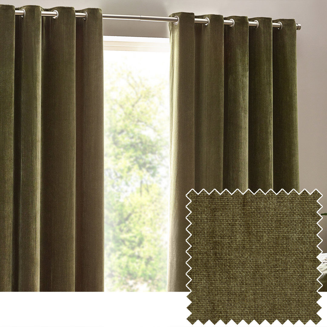 Yard Heavy Chenille Room Darkening Eyelet Curtains Olive 229cm Width x 137cm Drop