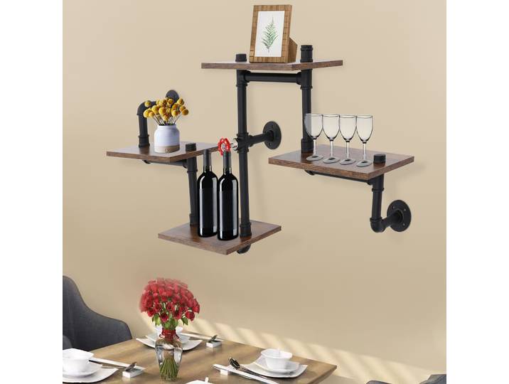 Étagère murale industrielle de 12 kg, en fonte et MDF, étagère de rangement à 4 niveaux, pour salon, cuisine, bureau, livres, plantes, décoration