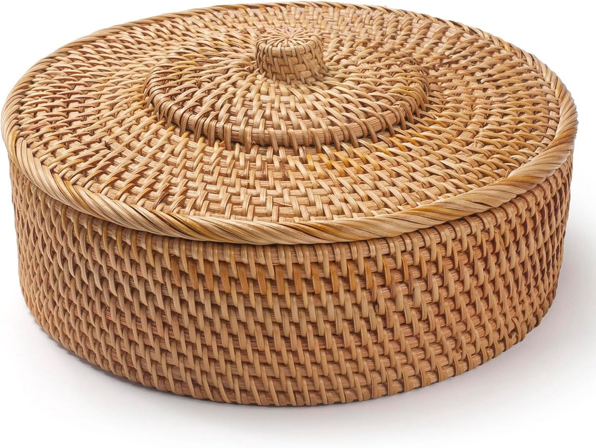 Handgeweven Rotan Opbergmand met Deksel voor Volwassenen